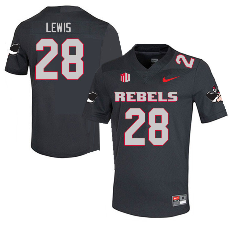 Men #28 Aaron Lewis UNLV Rebels College Football Jerseys Sale-Charcoal
